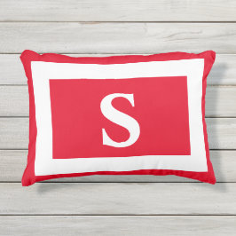 Almofada Para Ambientes Externos Monograma Branco Vermelho Lumbar Inicial