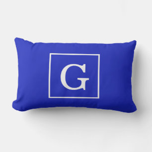 Almofada Para Ambientes Externos Monograma Inicial Moldurado Branco Azul Real