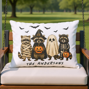 Almofada Para Ambientes Externos Monograma Personalizado da Família Halloween Racoo