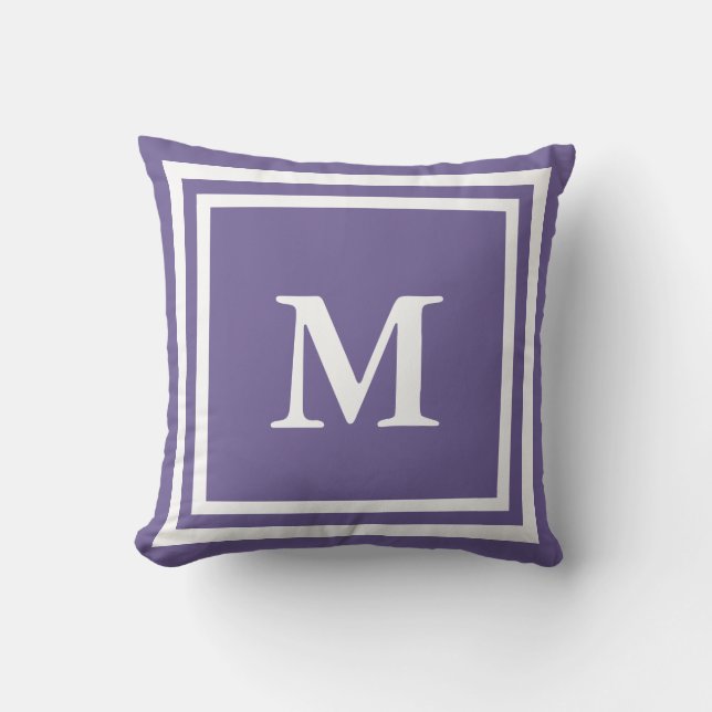 Almofada Para Ambientes Externos Monogrammed branco e roxo feito sob encomenda (Frente)