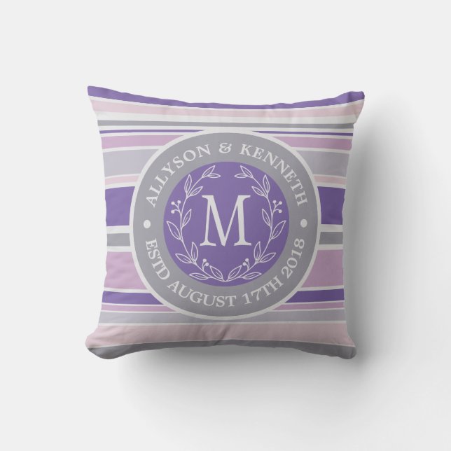 Almofada Para Ambientes Externos Monogramo Wreath Trendes Roxo Folha Laurel (Frente)