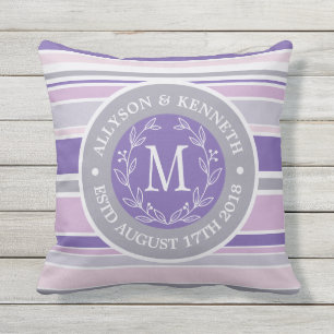 Almofada Para Ambientes Externos Monogramo Wreath Trendes Roxo Folha Laurel