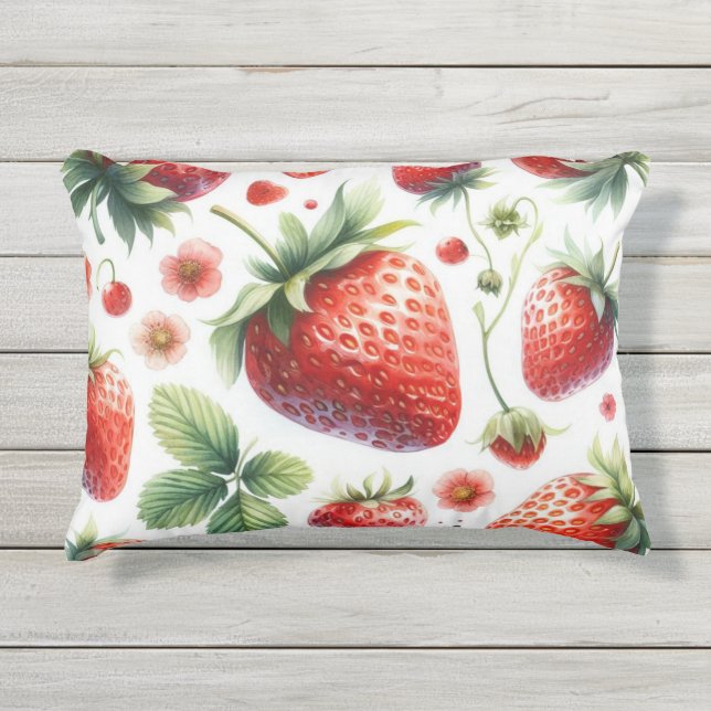 Almofada Para Ambientes Externos Morango Vermelho Berry em Branco (Frente)