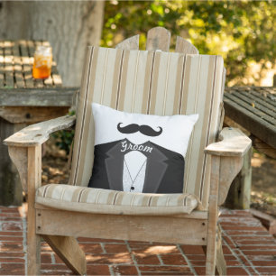 Almofada Para Ambientes Externos O Travesseiro do bigode Tuxedo preto do Groom