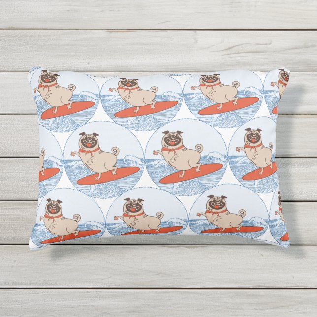 Almofada Para Ambientes Externos Onda montando cachorro feliz no surfboard (Frente)