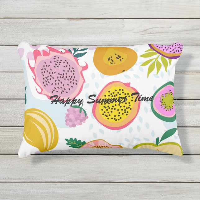 Almofada Para Ambientes Externos Padrão adorável de fruta e script de texto bonito (Frente)