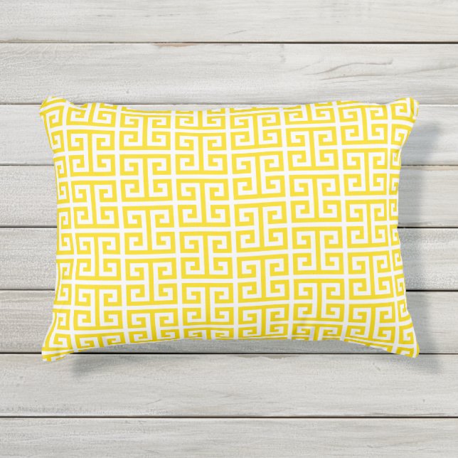 Almofada Para Ambientes Externos Padrão de Chave Grega Amarelo Dourado (Frente)