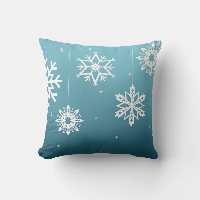 Almofada Para Ambientes Externos Padrão de Flocos de Neve Azul Branco Natal (Frente)