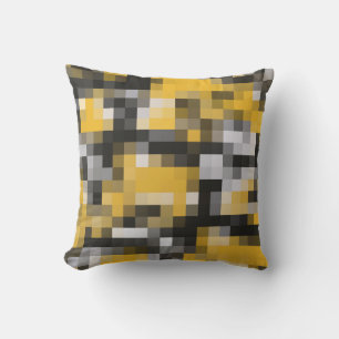 Almofada Para Ambientes Externos Padrão de Mosaico Negro Amarelo Moderno