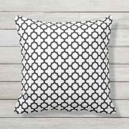 Almofada Para Ambientes Externos Padrão de Quatrefoil Preto e Branco
