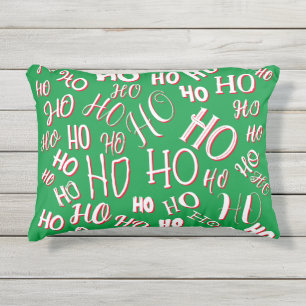 Almofada Para Ambientes Externos Padrão de texto de Natal HO HO HO branco verde ver