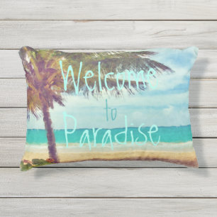 Almofada Para Ambientes Externos Paisagem de Palmeiras de praia do Oceano de Verão