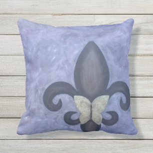 Almofada Para Ambientes Externos Periwinkle Butterfleur   Borboleta Fleur de Lis