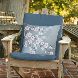 Almofada Para Ambientes Externos Pó Floral de Cerejeira Rosa Azul Desbotado
