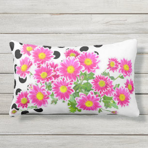 Almofada Para Ambientes Externos Pontos pretos/Buquê de dedos cor-de-rosa