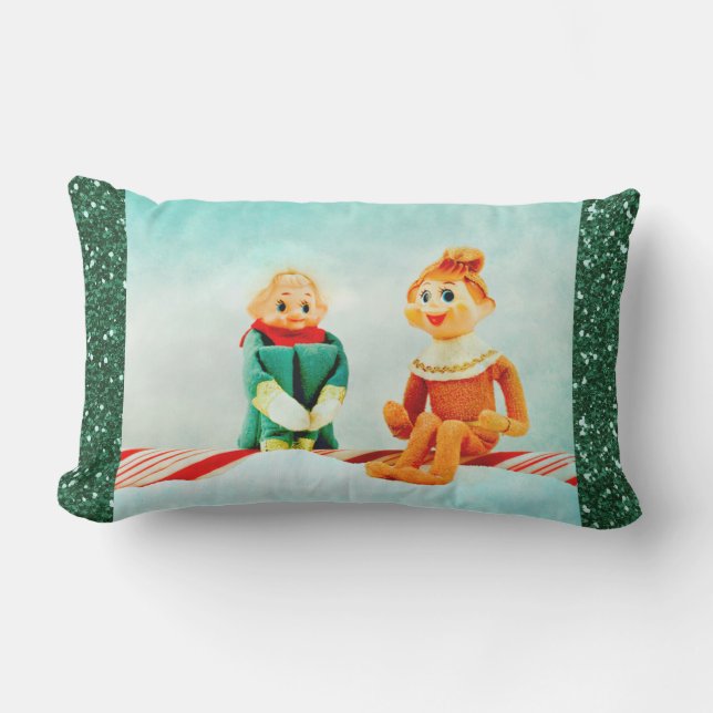 Almofada Para Ambientes Externos Primeiro Encontro do Elf de Natal com Quadro Glitt (Frente)