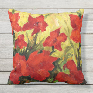 Almofada Para Ambientes Externos Red Clematis, Pintura Floral Vermelha Branca