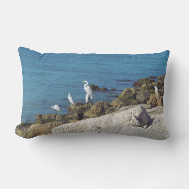 Almofada Para Ambientes Externos Snowy White Egret no Surf (Frente)