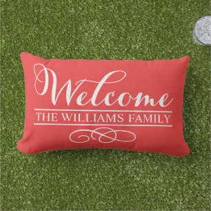 Almofada Para Ambientes Externos Sobrenome Personalizado Poppy Red