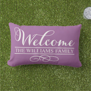 Almofada Para Ambientes Externos Sobrenome Personalizado Violeta de Boas-Vindas