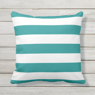 Almofada Para Ambientes Externos Teal e Listras Brancas Modernas