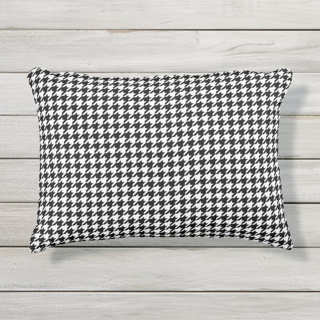 Almofada Para Ambientes Externos Tecido Xadrez Houndstooth Preto Branco (Frente)