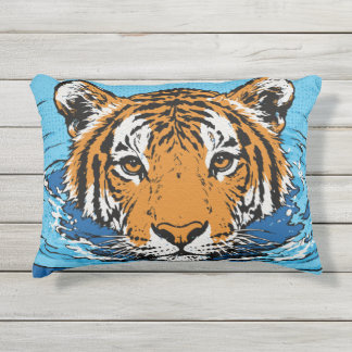 Almofada Para Ambientes Externos Tigre na Água – Retrato de Vida Selvagem Pop Art