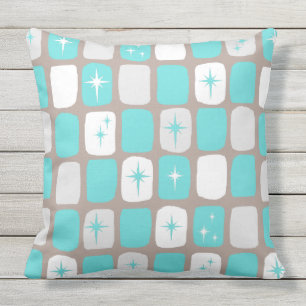 Almofada Para Ambientes Externos Travesseiro decorativo Retro Turquoise Starbursts
