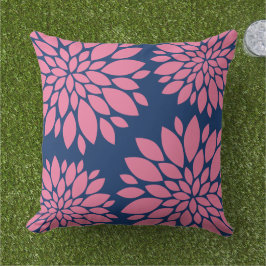 Almofada Para Ambientes Externos Travesseiro Floral Moderno | Rosa e Marinho