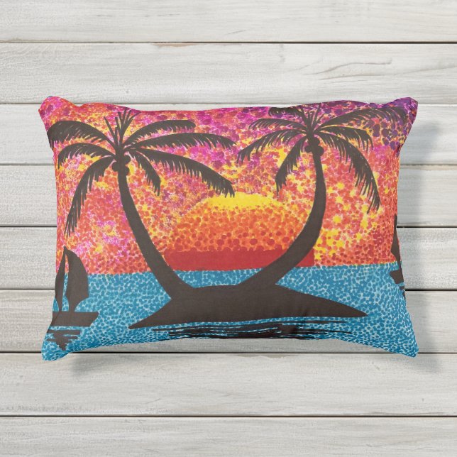 Almofada Para Ambientes Externos Travesseiro - Sunset da Ilha Tropical (Frente)
