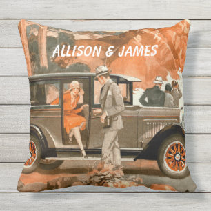 Almofada Para Ambientes Externos Viagem por estrada retro da senhora Clássico Carro