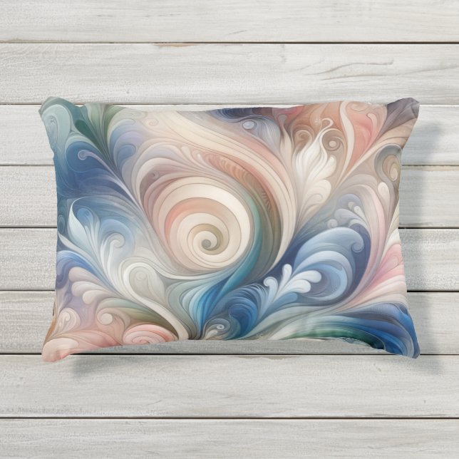 Almofada Para Ambientes Externos Watercolor Fantasy Floral Pastel Blue & Cream (Frente)