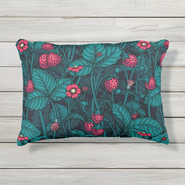 Almofada Para Ambientes Externos Wild strawberries, red and blue (Frente)