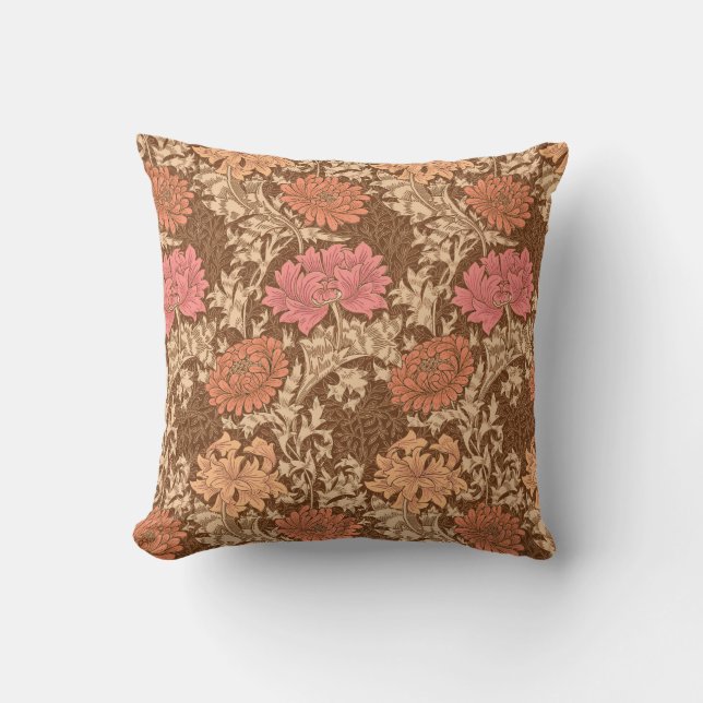 Almofada Para Ambientes Externos William Morris Chrysanthemums, Brown and Rust (Frente)