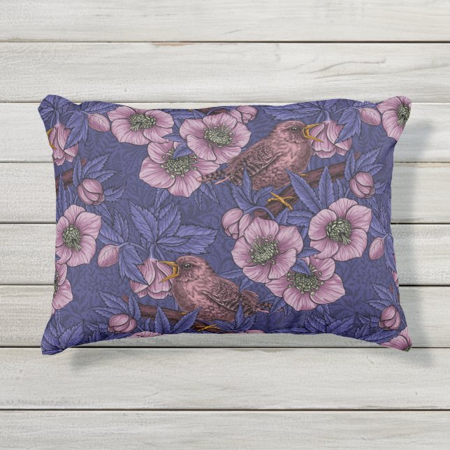 Almofada Para Ambientes Externos Wren e hellebore, violeta e rosa (Frente)