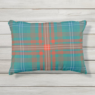 Almofada Para Ambientes Externos Xadrez Clan Wilson Orange Turquoise Check Tartan