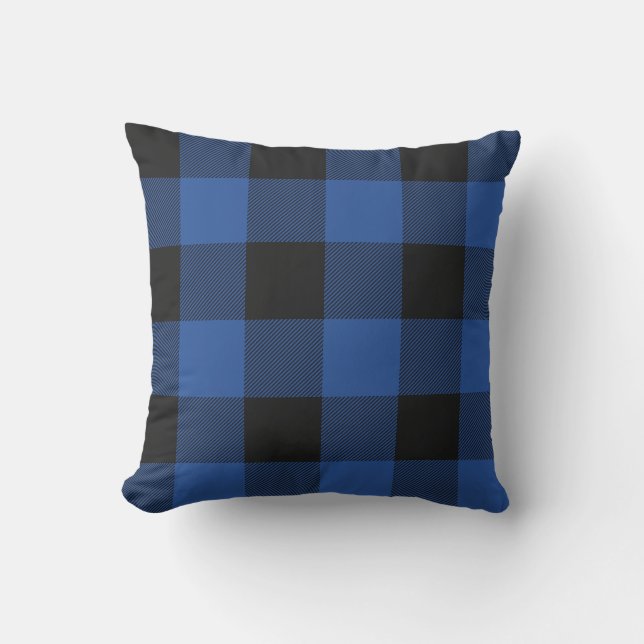 Almofada Para Ambientes Externos Xadrez Rustic Blue and Black Buffalo Check (Frente)