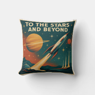 Almofada "Para As Estrelas E Além" Viagem De Espaço Vintage
