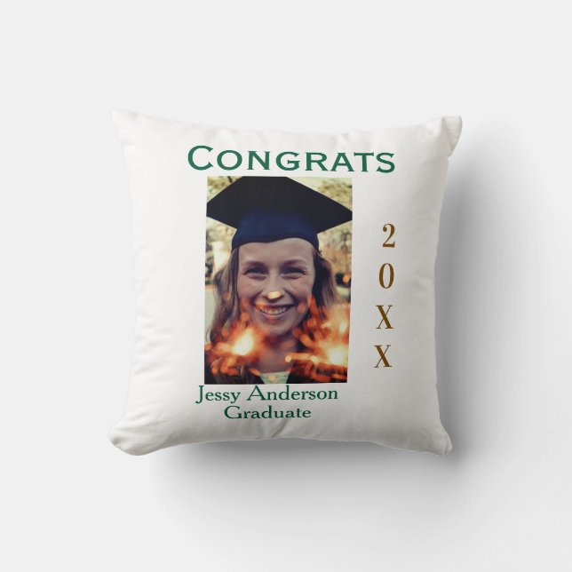 Almofada Parabéns graduado verde dourado ano 20XX nomesimpl (Frente)