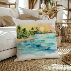 Almofada Paradise Island Tropical Beach Sunset & Palm