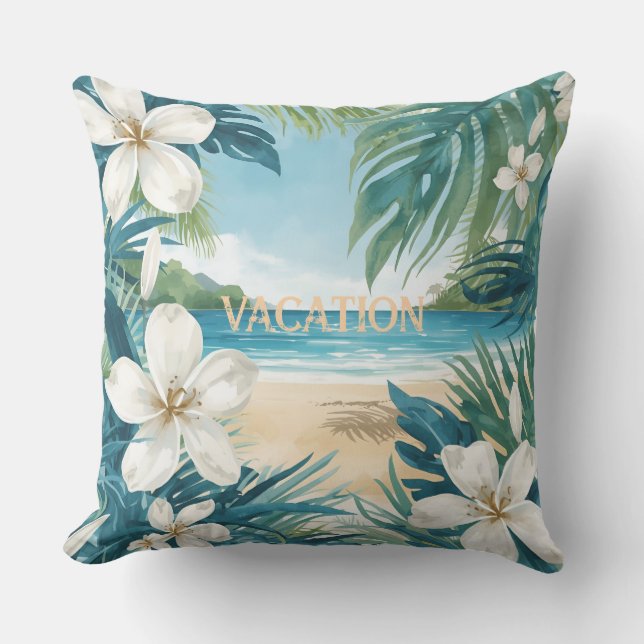 Almofada Paraíso Tropical com Frangipani Flores Padrão (Frente)