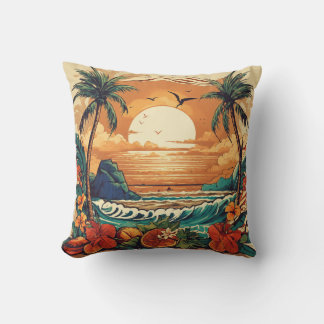 Almofada Paraíso tropical no estilo de arte de Jerry Tattoo