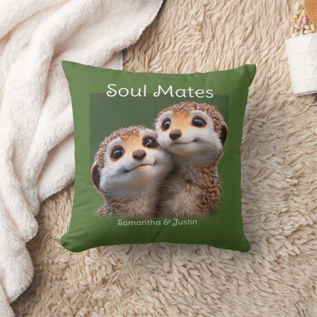 Almofada Parceiros de alma de Meerkat fofo Fundo verde (Cobertor)
