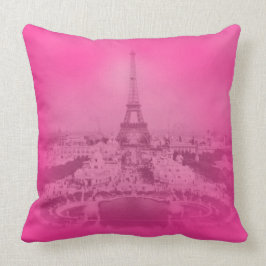 Almofada Paris Antigo & Torre Eiffel Exposição Rosa Única
