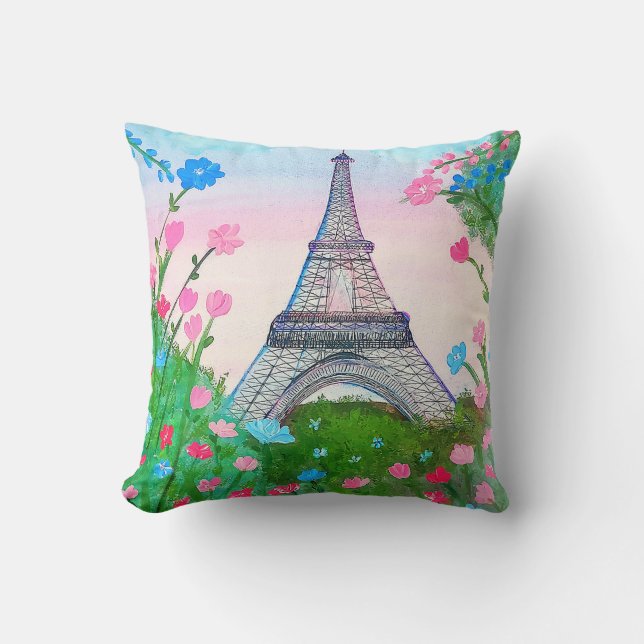 Almofada Paris azul y rosa (Frente)
