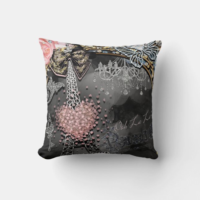 Almofada Paris Bling Glamor Sparkle France Girly Trendy (Frente)