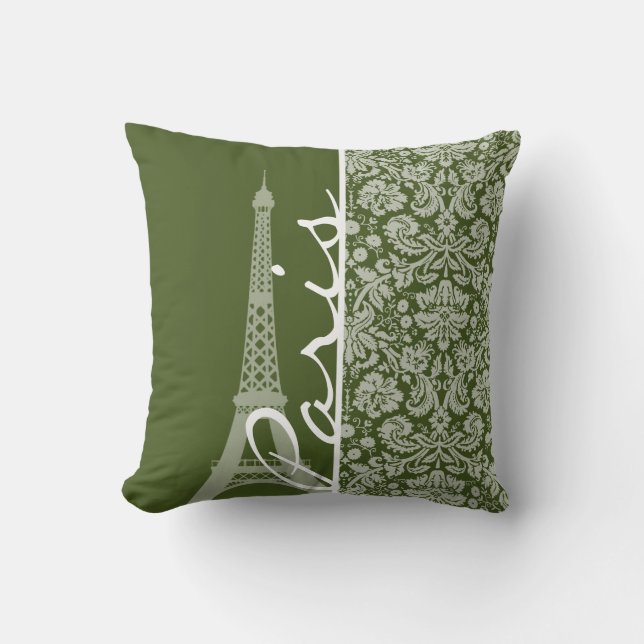 Almofada Paris; Dark Moss Green Damask (Frente)