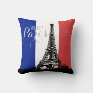 Almofada Paris Eiffel Tower France Bandeira Monograma
