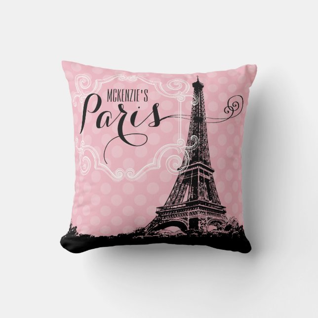 Almofada Paris Eiffel Tower Girly Pink Monogramed (Frente)