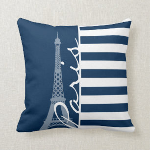 Almofada Paris; Faixa Horizontal Azul-Meia-Noite Escura